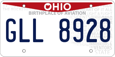 OH license plate GLL8928