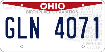 OH license plate GLN4071