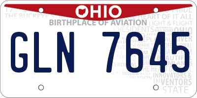 OH license plate GLN7645
