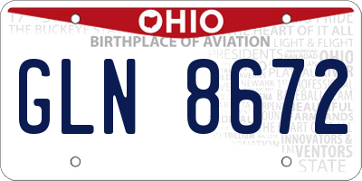 OH license plate GLN8672