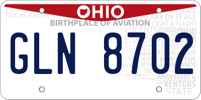 OH license plate GLN8702