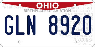 OH license plate GLN8920