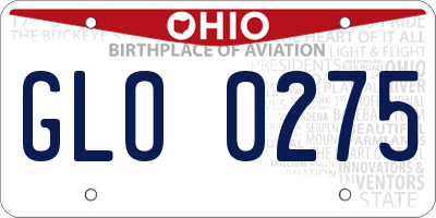 OH license plate GLO0275
