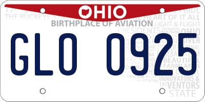 OH license plate GLO0925