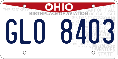 OH license plate GLO8403