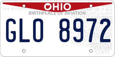 OH license plate GLO8972