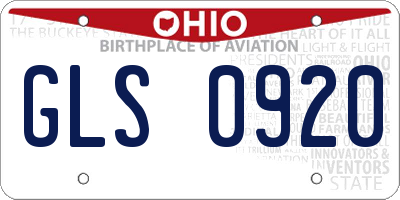 OH license plate GLS0920