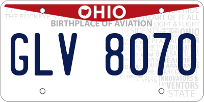 OH license plate GLV8070