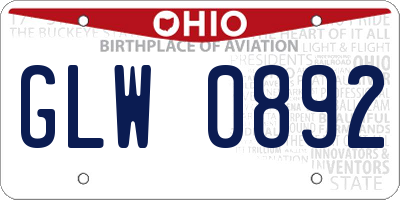 OH license plate GLW0892