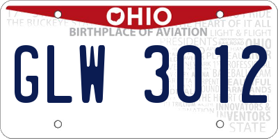 OH license plate GLW3012