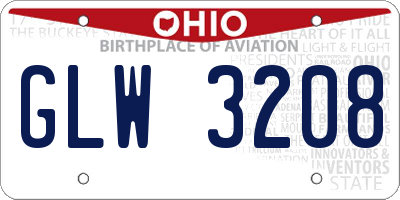 OH license plate GLW3208