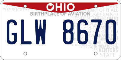 OH license plate GLW8670