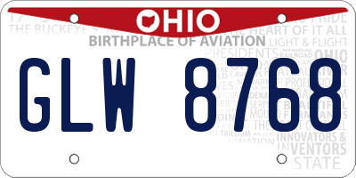 OH license plate GLW8768