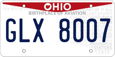 OH license plate GLX8007