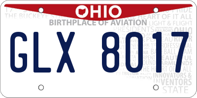 OH license plate GLX8017