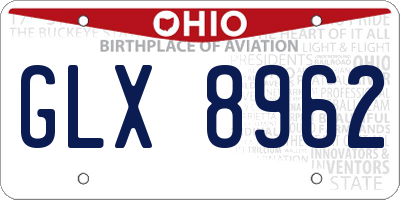 OH license plate GLX8962