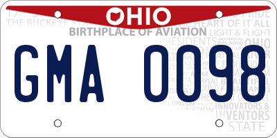 OH license plate GMA0098