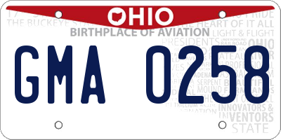 OH license plate GMA0258