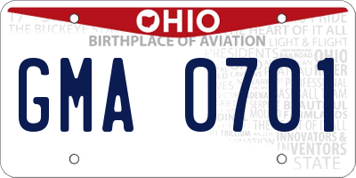 OH license plate GMA0701