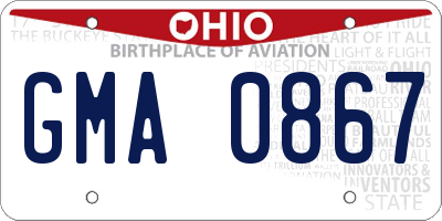 OH license plate GMA0867