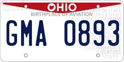 OH license plate GMA0893