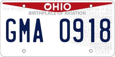 OH license plate GMA0918