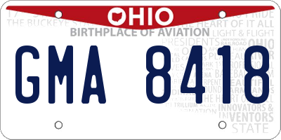 OH license plate GMA8418