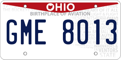OH license plate GME8013