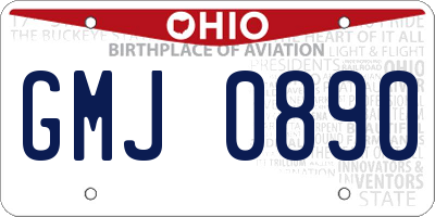 OH license plate GMJ0890