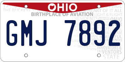 OH license plate GMJ7892