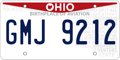OH license plate GMJ9212