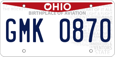 OH license plate GMK0870