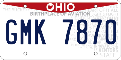 OH license plate GMK7870