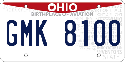 OH license plate GMK8100