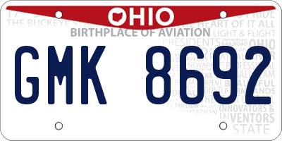 OH license plate GMK8692