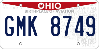 OH license plate GMK8749