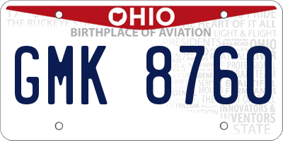 OH license plate GMK8760