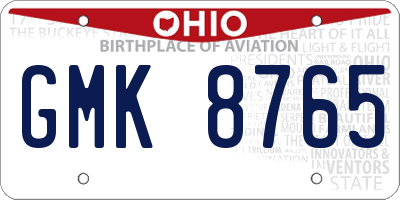 OH license plate GMK8765
