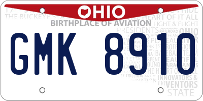 OH license plate GMK8910
