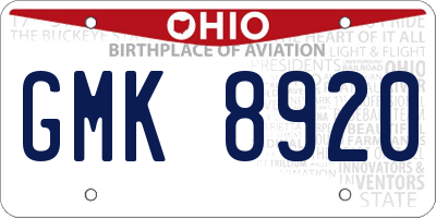 OH license plate GMK8920