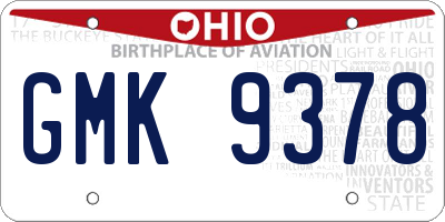 OH license plate GMK9378