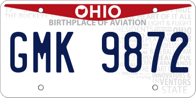 OH license plate GMK9872