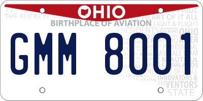 OH license plate GMM8001