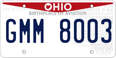 OH license plate GMM8003