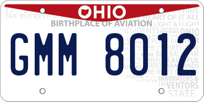 OH license plate GMM8012