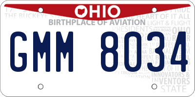 OH license plate GMM8034