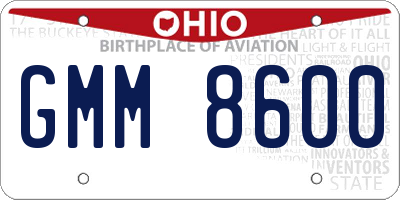 OH license plate GMM8600