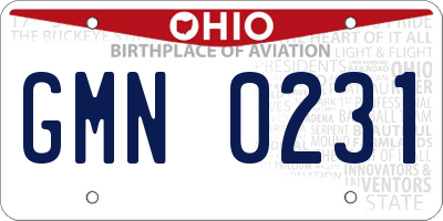 OH license plate GMN0231