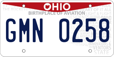 OH license plate GMN0258