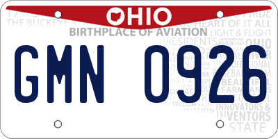 OH license plate GMN0926